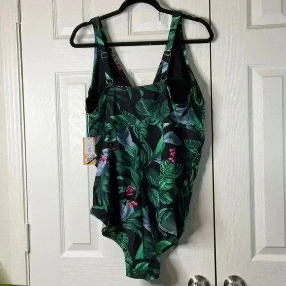 Kona Sol Women's Full Coverage Tummy Control Tie-Front One Piece Swimsuit Sz 24 - Picture 9 of 10